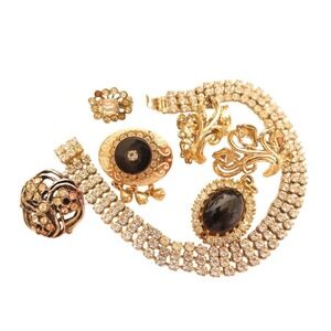 Vintage Rhinestone Bracelet Earrings Enamel Pins Jewelry Lot 4 Restoration*A680